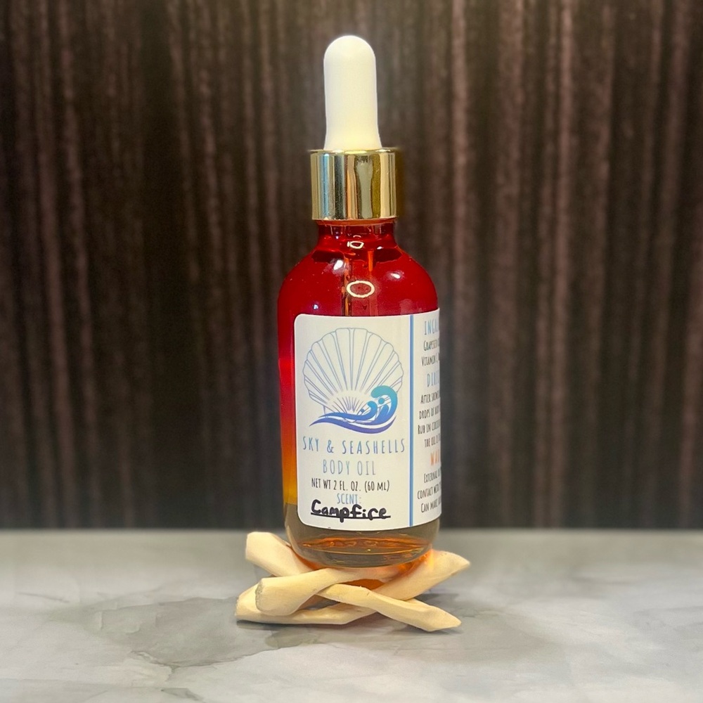 Hand Crafted “Campfire” Scented Body & Beard Oil For Men by Sky & Seashells